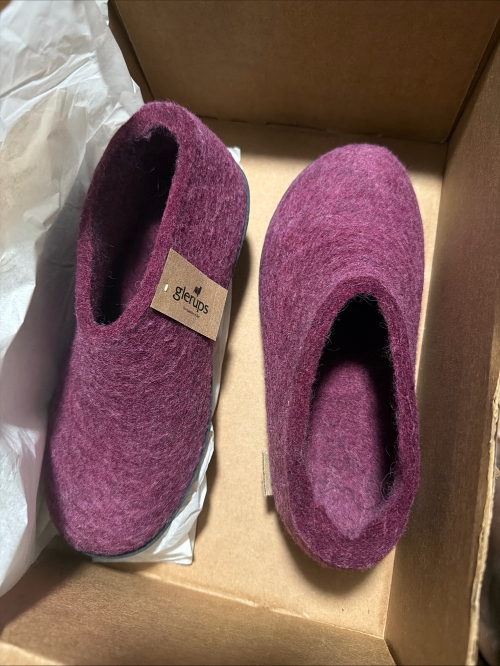 Glerups  Cranberry Shoe Wool Slipper With Black Rubber Bottom EU Sz W36. Us 5.5